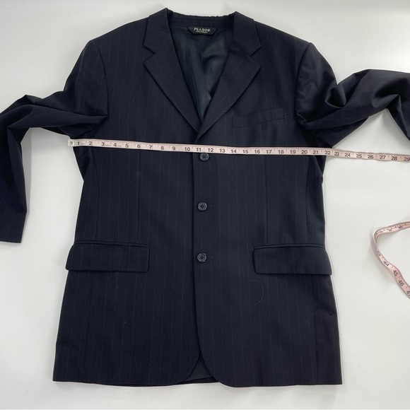 Jos. A. Bank Black Pin Striped 3 Button 100% Wool Suit with Flat Front Pants - Picture 7 of 16
